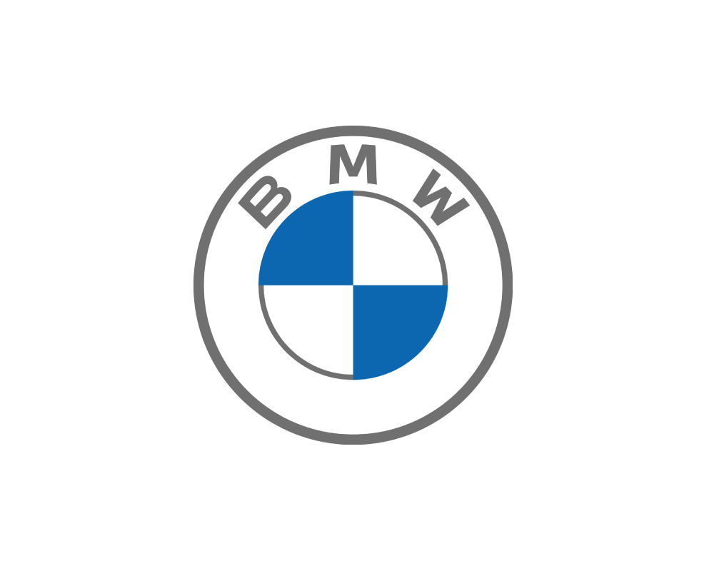 BMW-logo med sort tekst og firedelt sort/blå cirkel