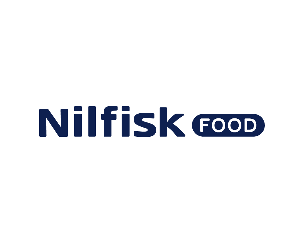Nilfisk FOOD firmanavn i mørkeblå tekst med ordet FOOD i en oval