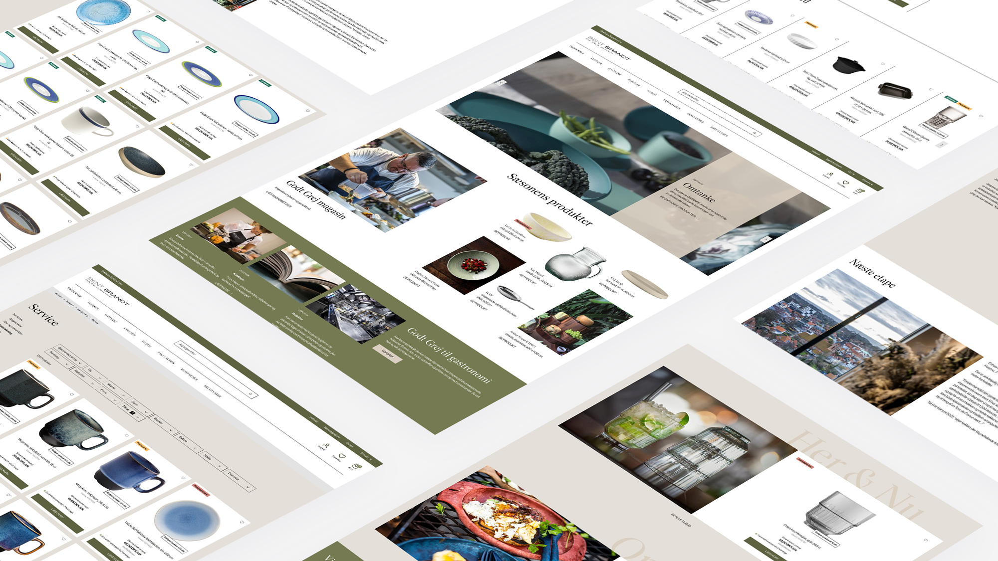 Et billeder skråt fra siden af seks forskellige sider på Bent Brandts website