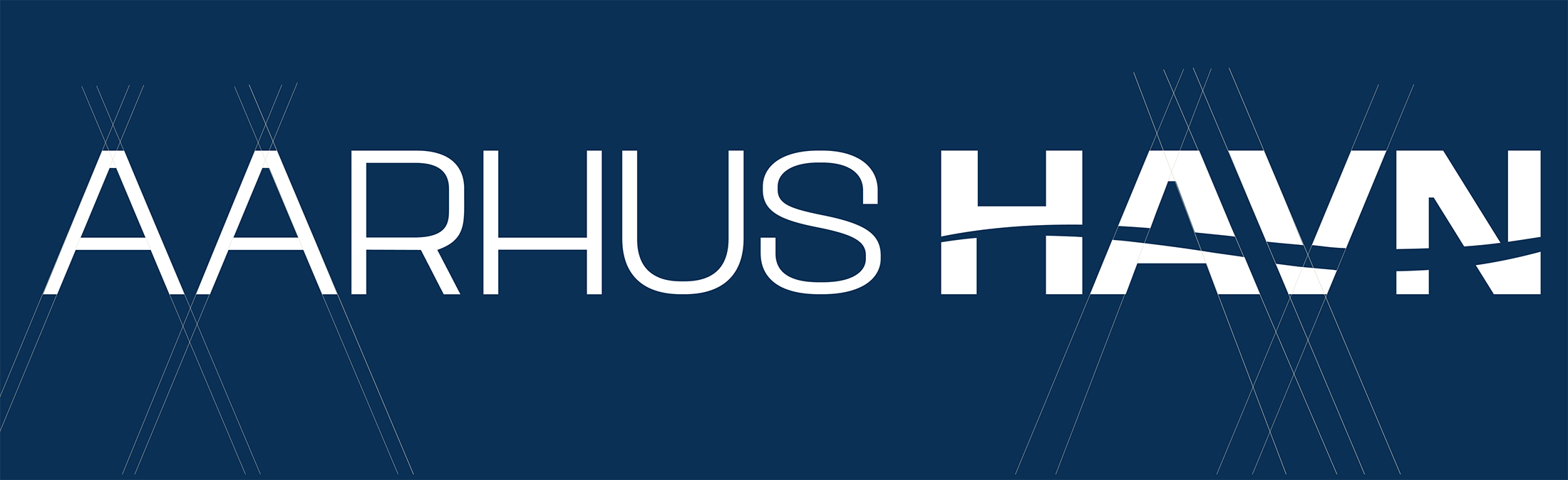 Logo for Aarhus Havn på en mørkeblå baggrund med hvide bogstaver.